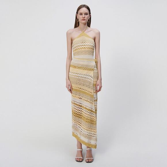 Jonathan Simkhai Dresses & Skirts - Jonathan Simkhai Midi Dress Halter Neck Marigold Strip Multi Size XS NWT